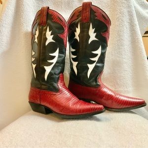 Vintage Red, Black & White Leather Cowboy Western Boots